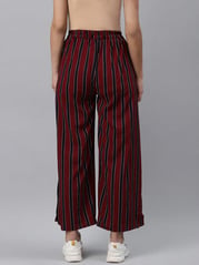 plusS Women Maroon  Black Striped Straight Palazzos with Side Slits