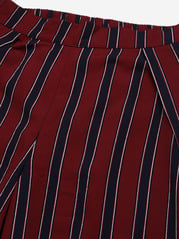 plusS Women Maroon  Black Striped Straight Palazzos with Side Slits