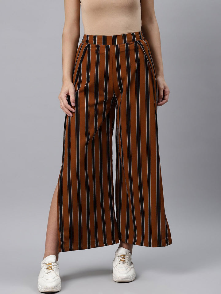 plusS Sassy Brown and Navy Blue Striped Straight Fit Palazzos