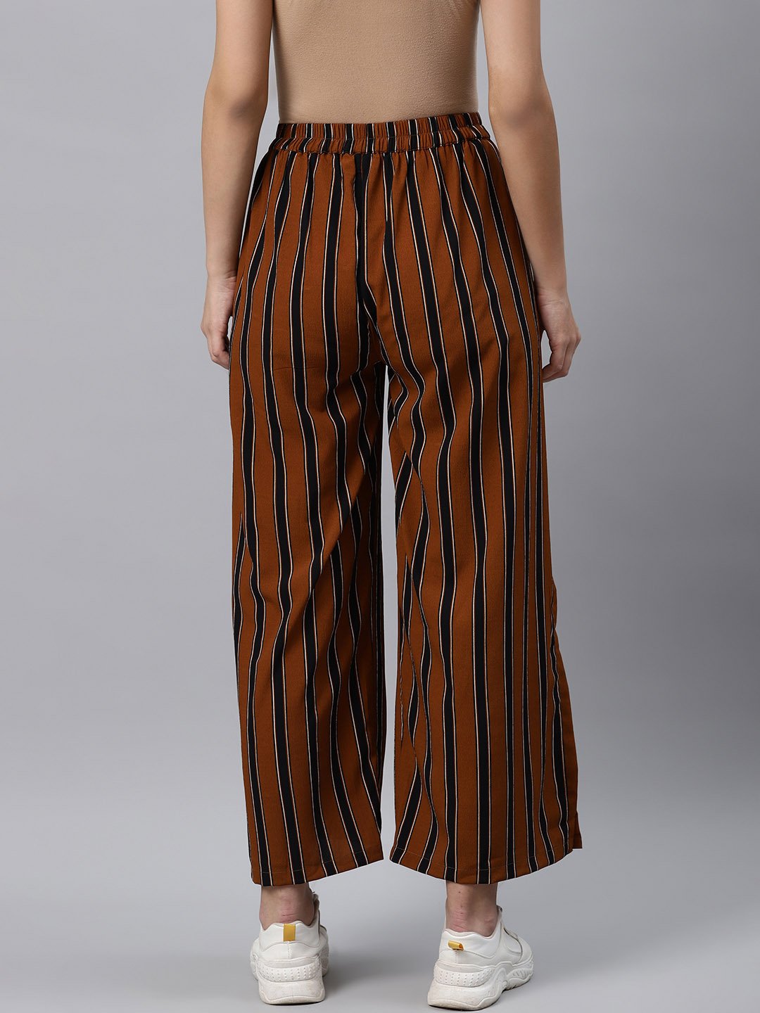 plusS Sassy Brown and Navy Blue Striped Straight Fit Palazzos