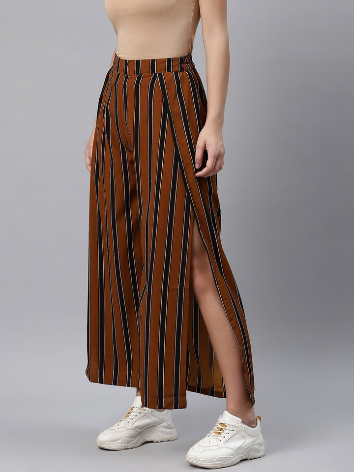 plusS Sassy Brown and Navy Blue Striped Straight Fit Palazzos