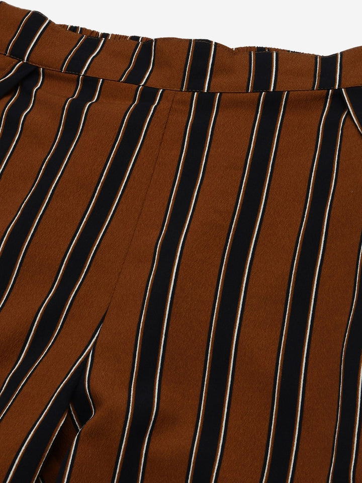 plusS Sassy Brown and Navy Blue Striped Straight Fit Palazzos