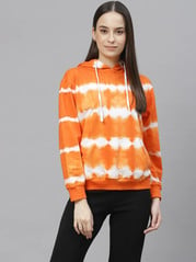 plusS Women Orange Printed Hooded Sweatshirt