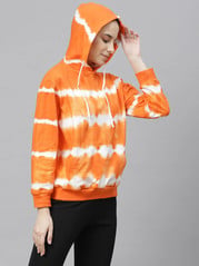 plusS Women Orange Printed Hooded Sweatshirt