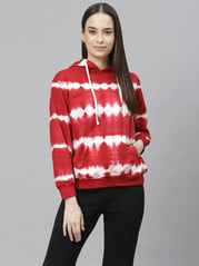 plusS Women Red Printed Hooded Sweatshirt