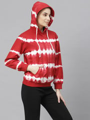 plusS Women Red Printed Hooded Sweatshirt