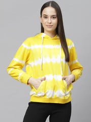 plusS Women Yellow Printed Hooded Sweatshirt