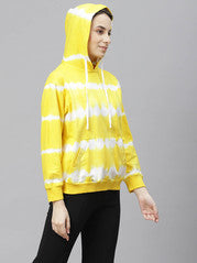 plusS Women Yellow Printed Hooded Sweatshirt