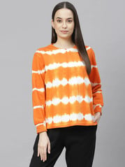 plusS Women Orange Printed Sweatshirt