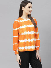 plusS Women Orange Printed Sweatshirt