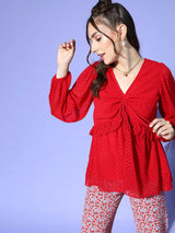 Gorgeous Red Vertical Stripes Volume Play Top
