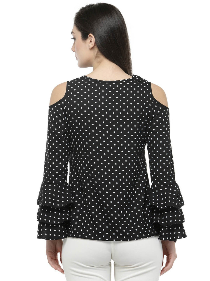 plusS Black Polka Dots Bell Sleeves Top