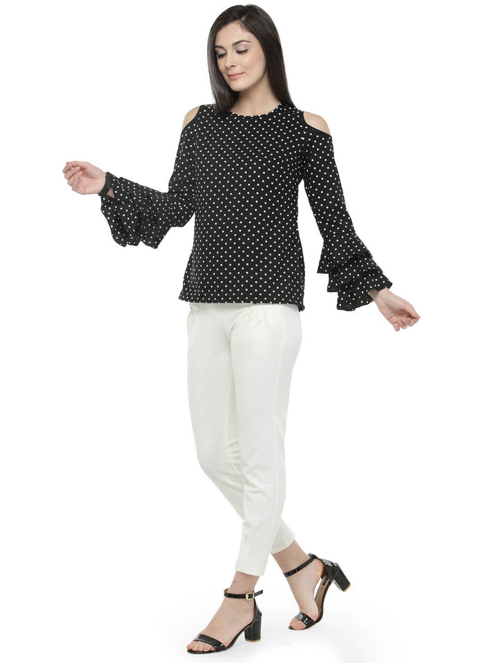 plusS Black Polka Dots Bell Sleeves Top