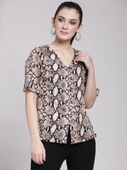 plusS Women Beige Printed Shirt Style Top