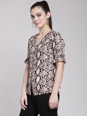 plusS Women Beige Printed Shirt Style Top