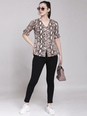 plusS Women Beige Printed Shirt Style Top