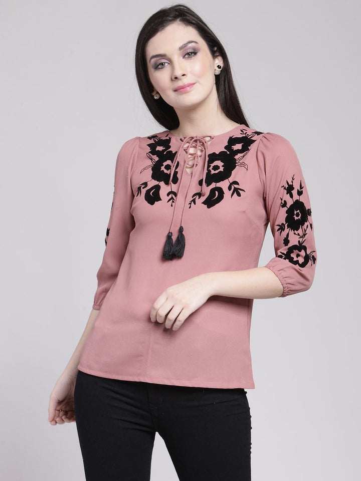 plusS Rose Floral Puff Sleeves Top