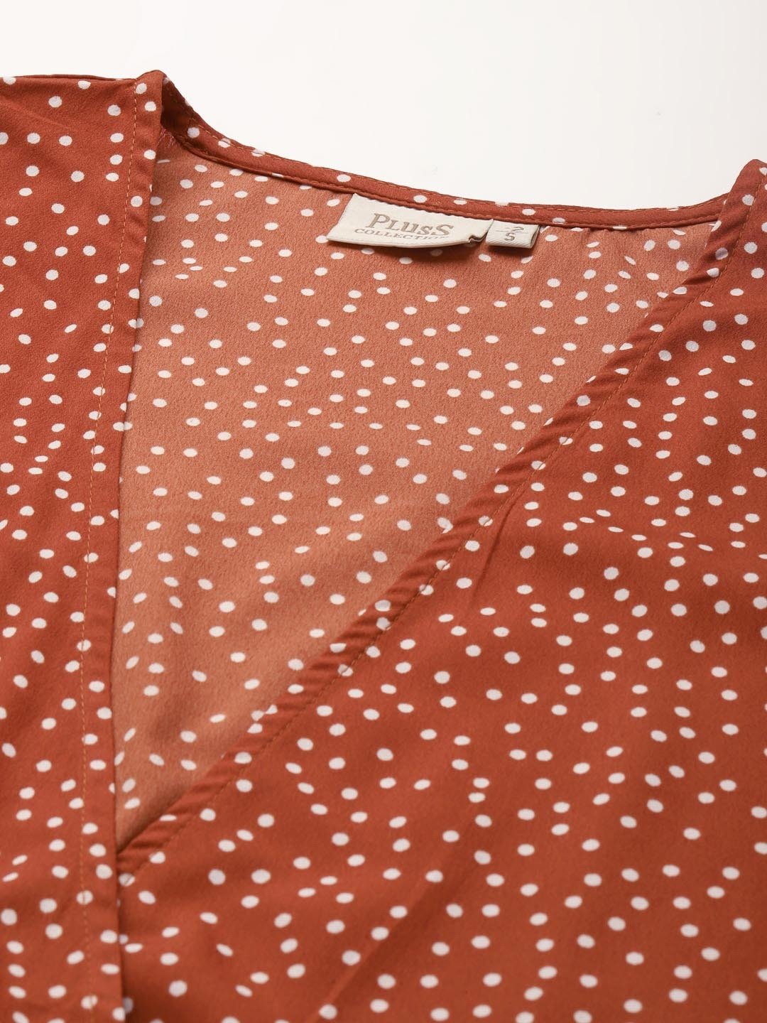 plusS Vintage Rust and White Polka Dots Tie-Up Crop Top