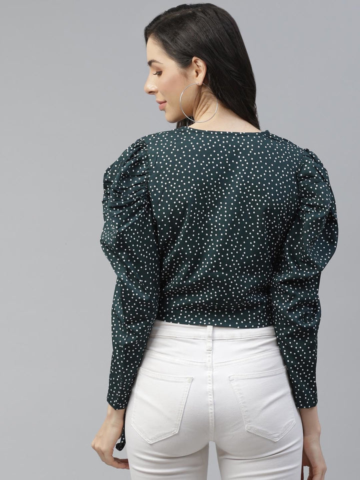 plusS Green  White Puff Sleeve Wrap Crop Top