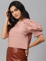 plusS Pretty Pink Solid Smocked Top