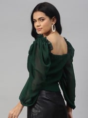 plusS Lovely Green Solid Ruffled Top