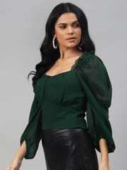 plusS Lovely Green Solid Ruffled Top