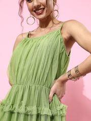 Gorgeous Green Solid Tiered Dress