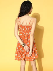 plusS Women Bright Orange Romantic Florals Dress