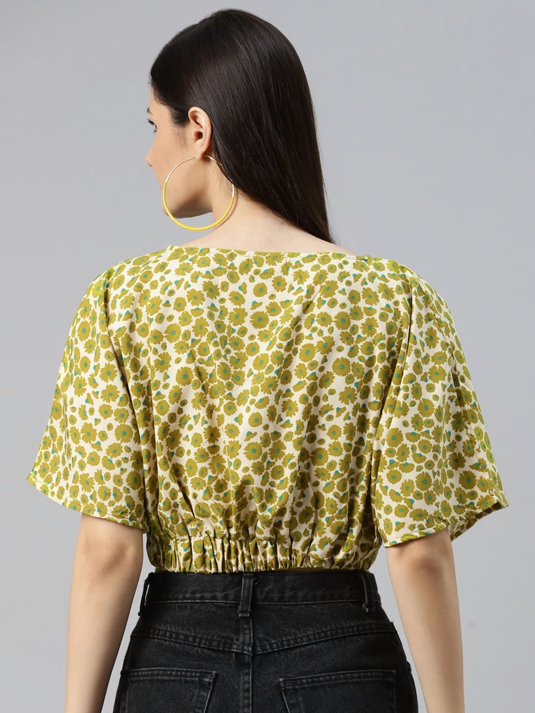 plusS Green Floral Print Wrap Top