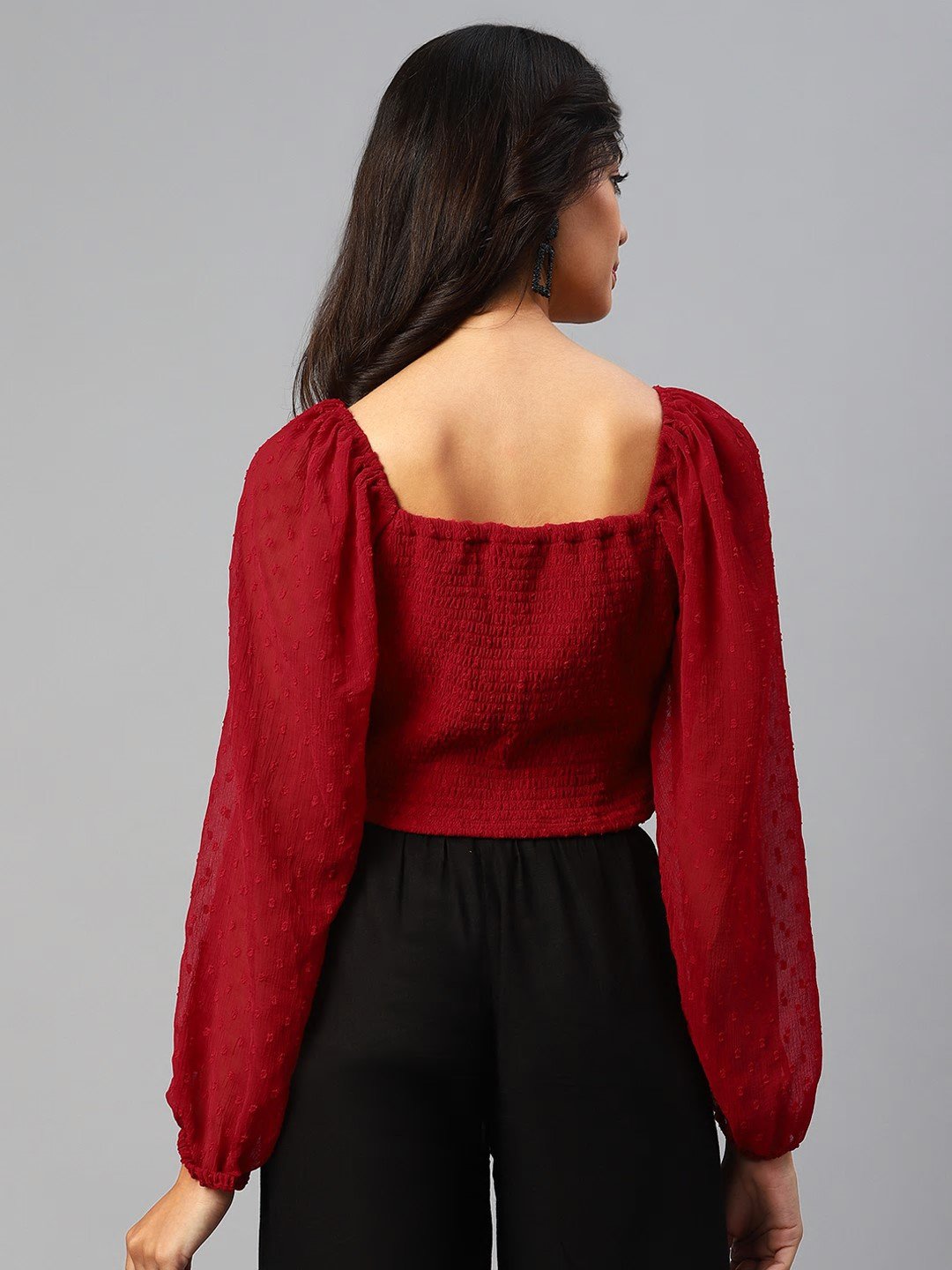 plusS Red Sweetheart Neck Smocked Wrap Top