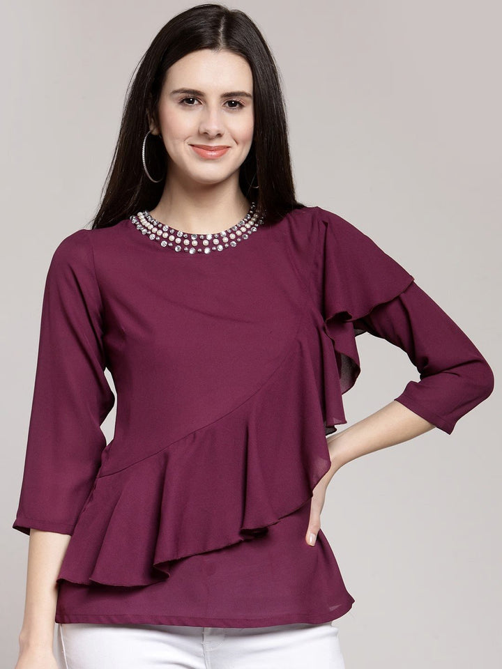 plusS Burgundy Ruffles Top