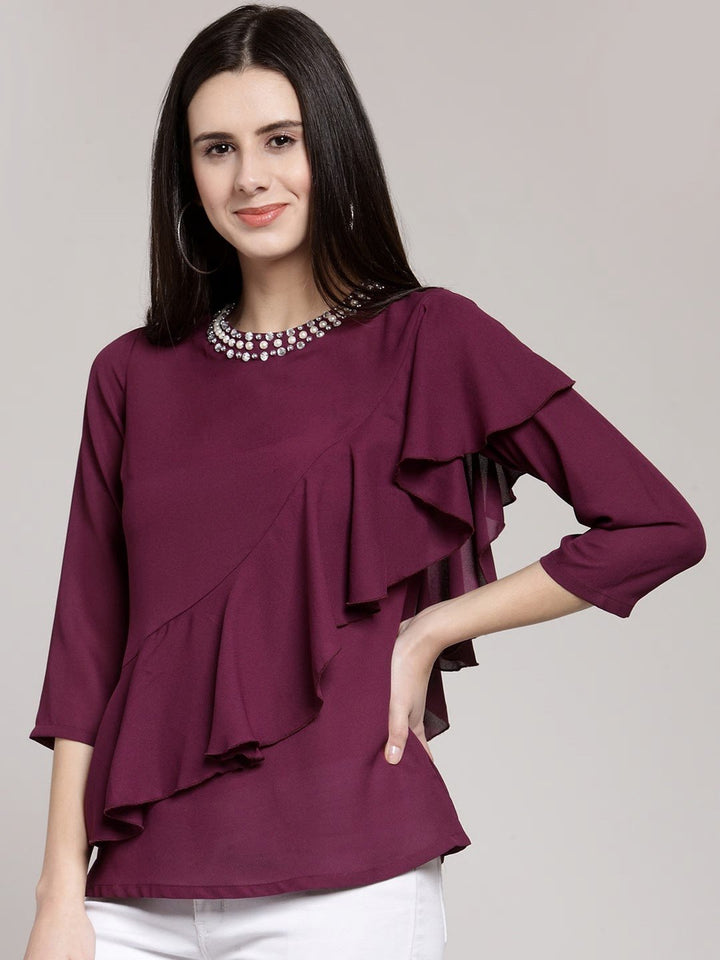 plusS Burgundy Ruffles Top