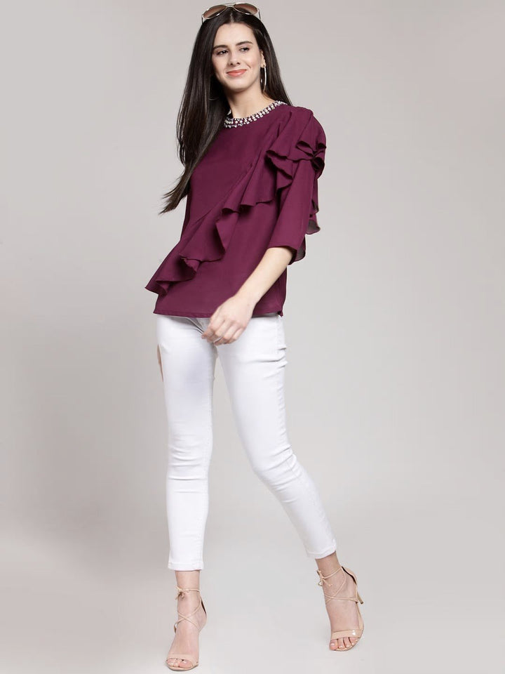 plusS Burgundy Ruffles Top