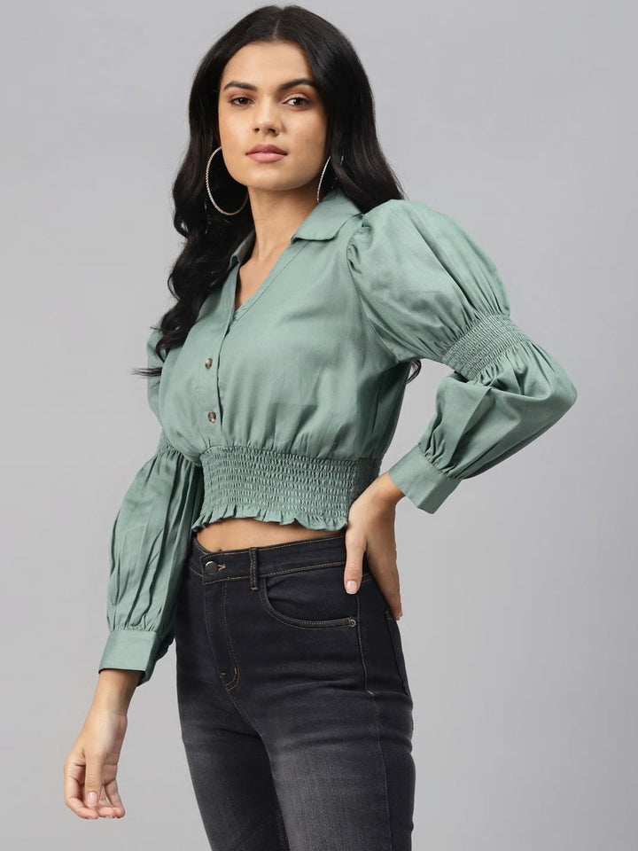 plusS Splendid Grey Solid Smocked Crop Top