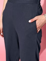 plusS Women Navy Blue Solid Trousers