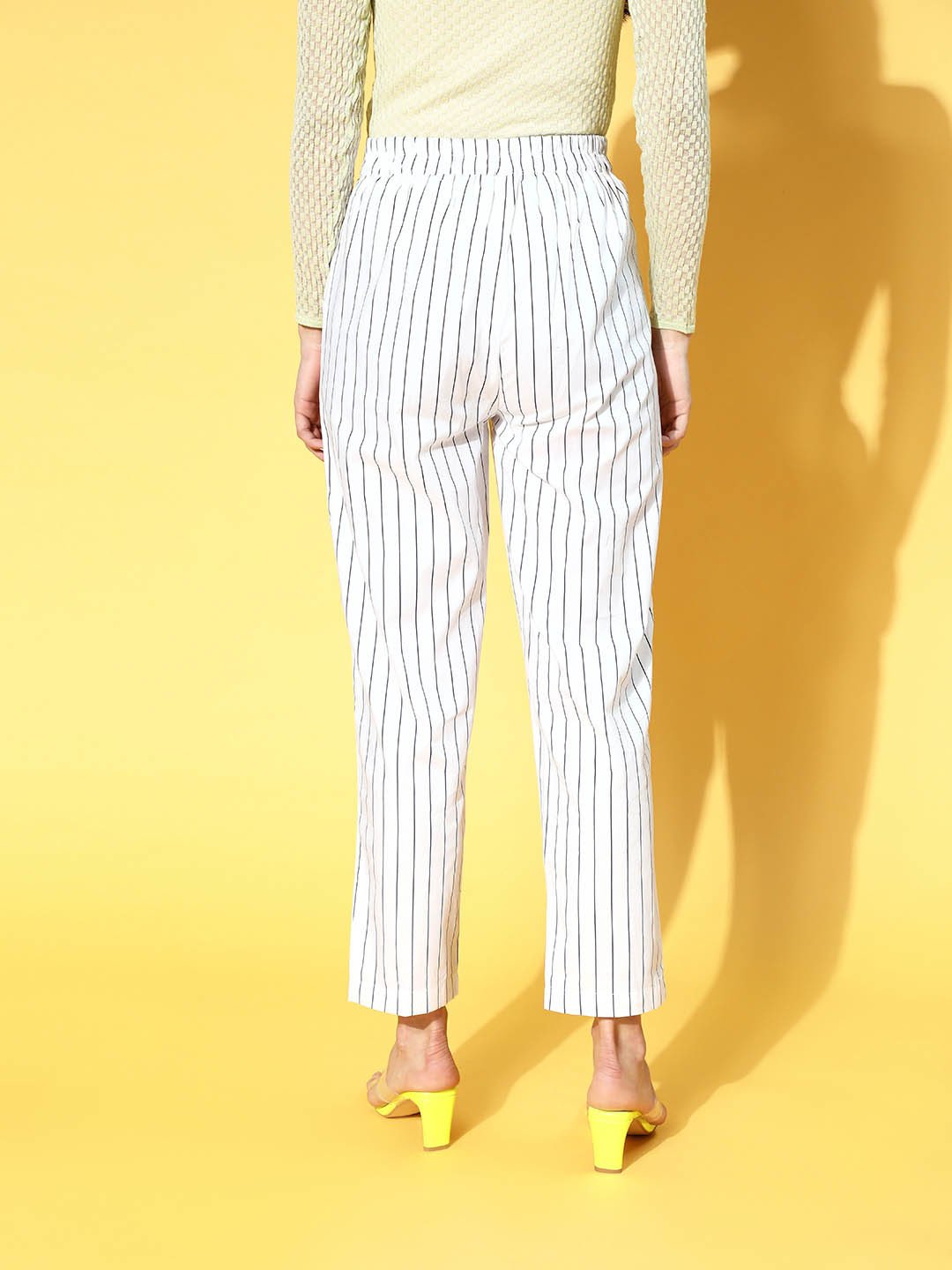 plusS Women Classic White Striped Volume Play Trousers