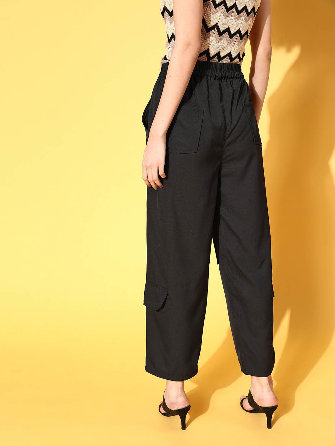 plusS Women Stunning Black Solid Volume Play Trousers