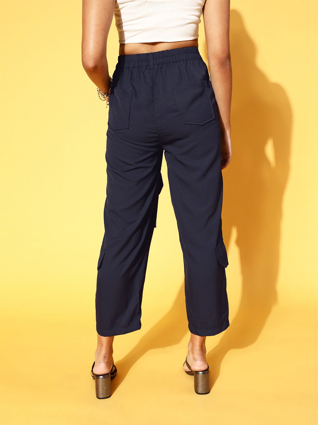 plusS Women Navy Blue Solid Volume Play Trousers