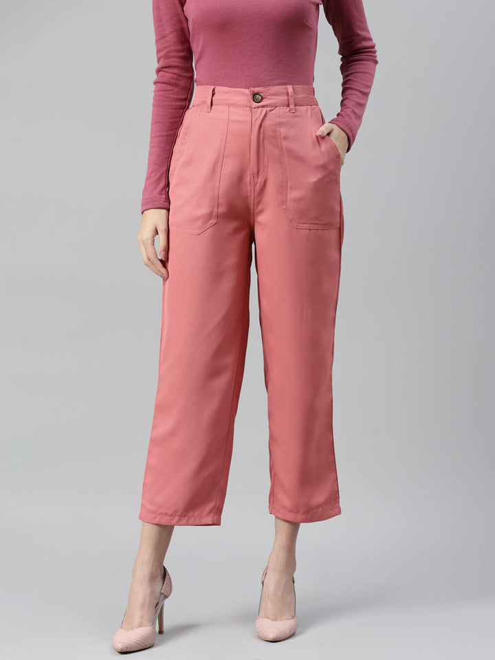 plusS Women Peach-Coloured Cropped Trousers