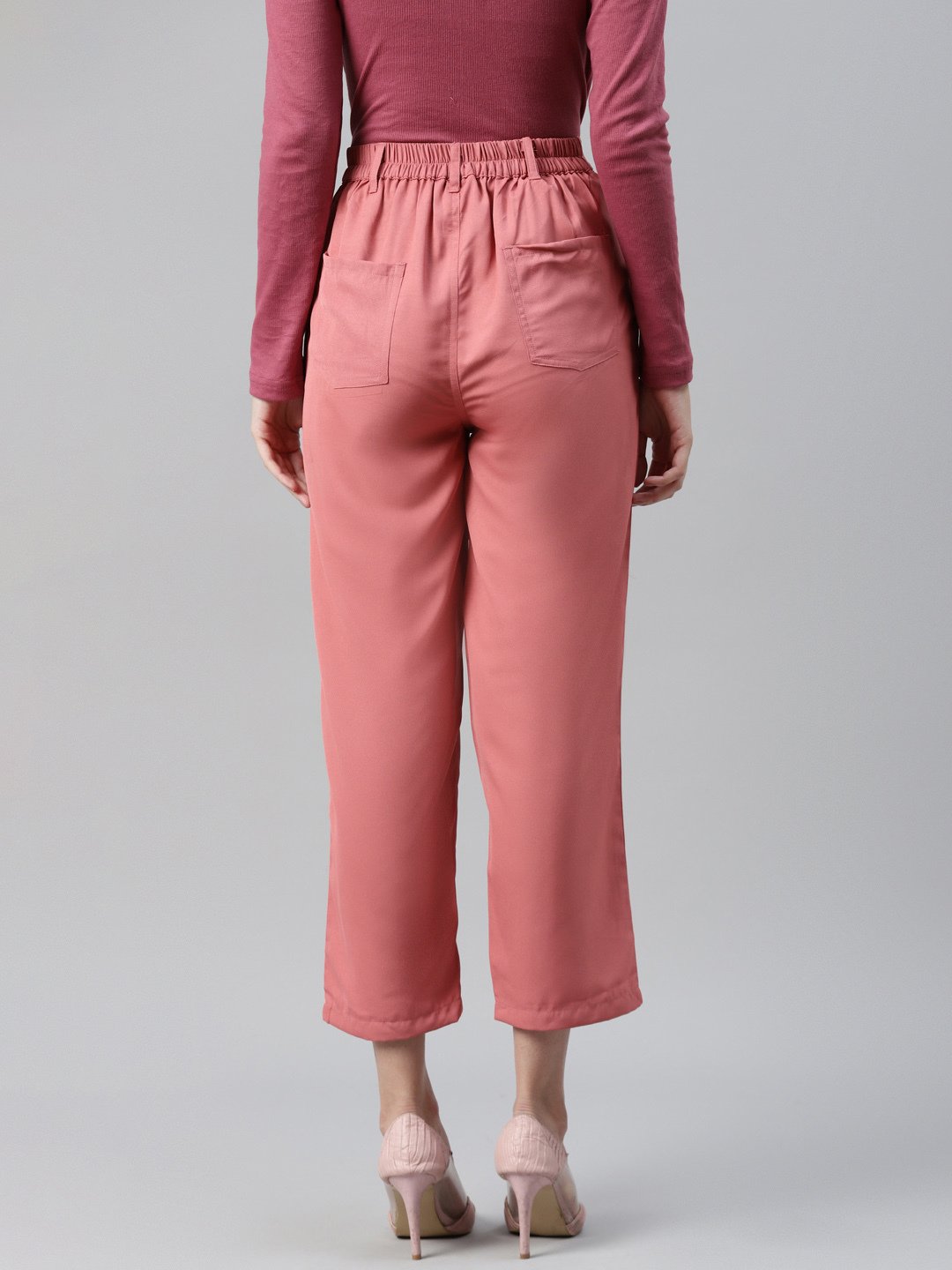 plusS Women Peach-Coloured Cropped Trousers