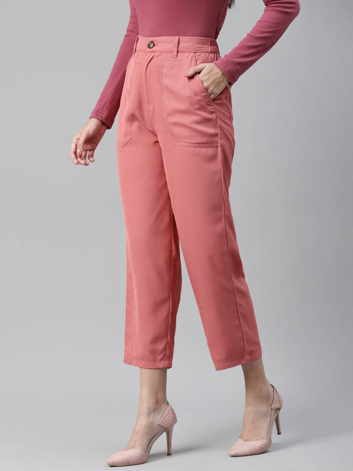 plusS Women Peach-Coloured Cropped Trousers