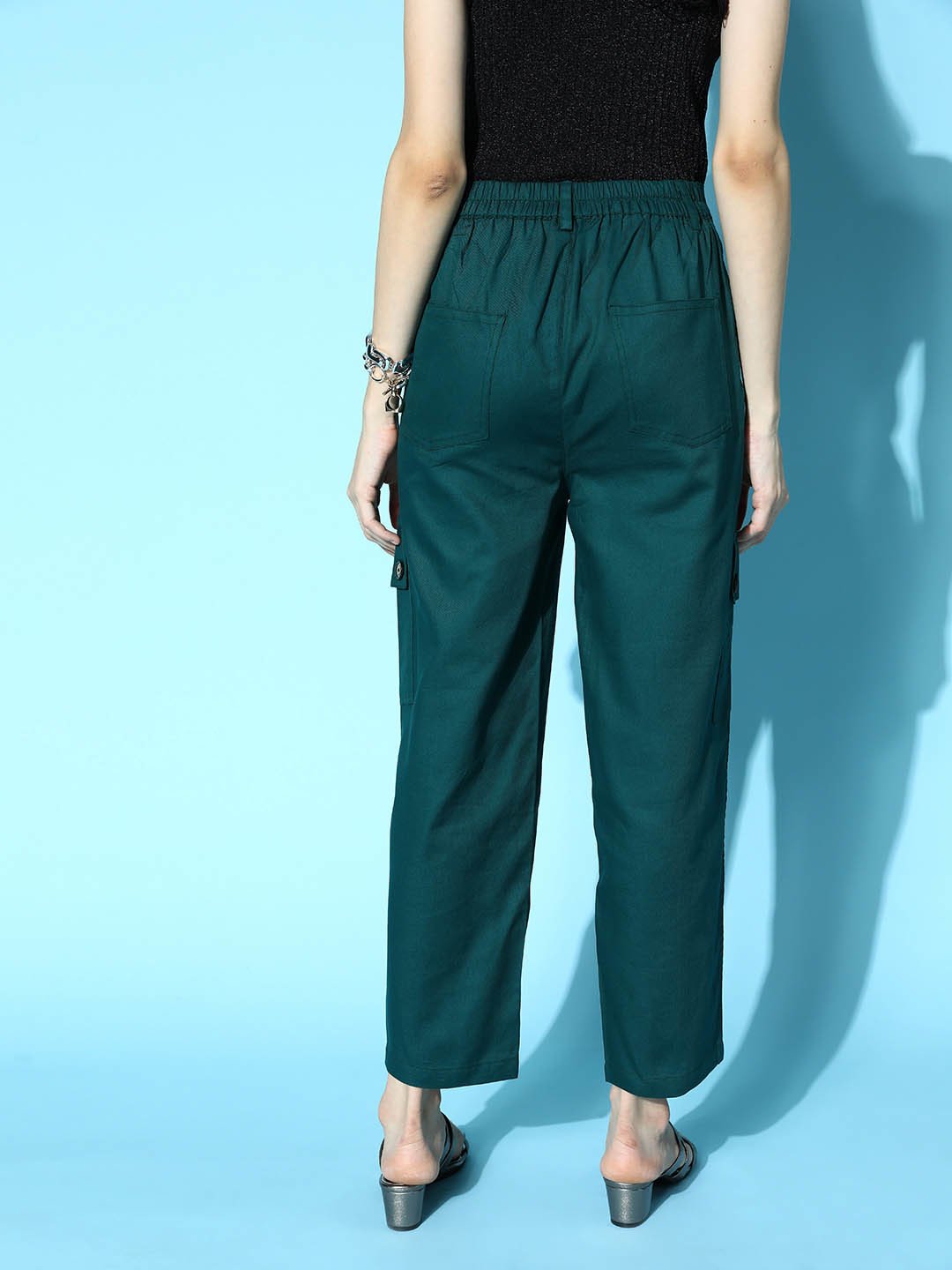 plusS Women Tranquil Teal Solid Y2K Cargo Trousers