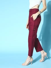 plusS Women Maroon Solid Y2K Cargo Trousers