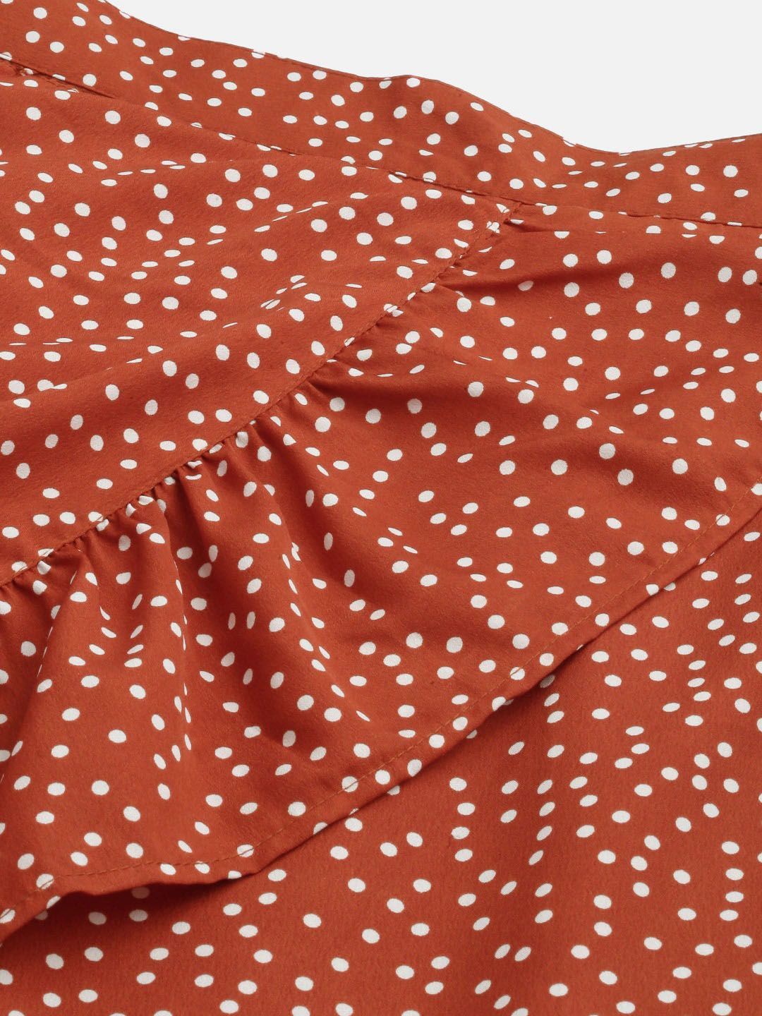 plusS Women Red  White Polka Dot Print Asymmetric Hem A-line Midi Skirt