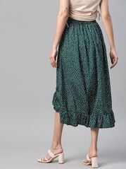 plusS Women Green  White Polka Dots Printed Midi Wrap Skirt