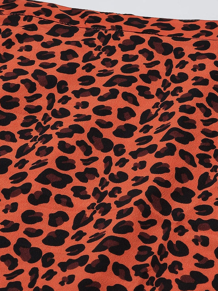 plusS Women Orange  Black Animal Printed A-Line Midi Skirt