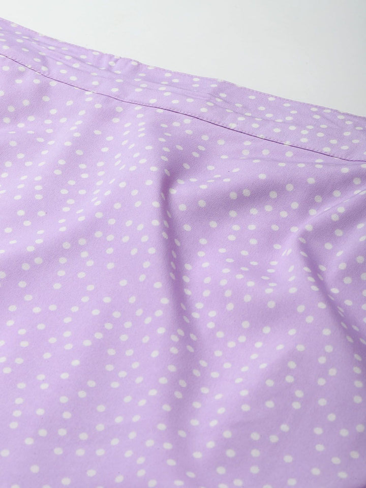 plusS Women Lavender  White Polka Dots Print Wrap Midi Skirt With Ruffles Detail