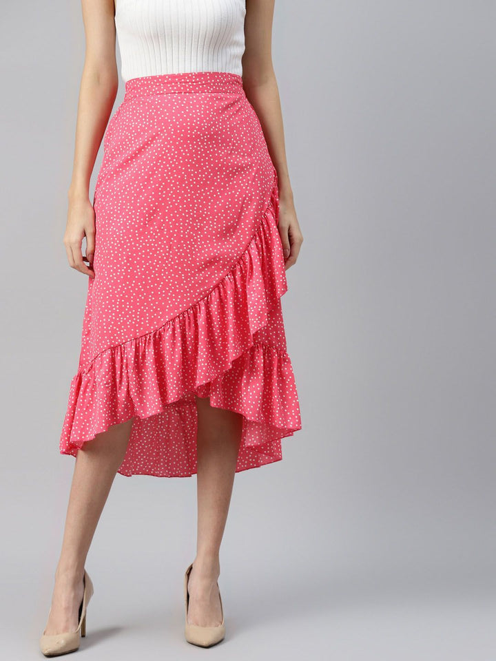 plusS Pink Printed Midi A-Line Skirt With Tulip Hem