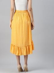 plusS Women Yellow Solid A-Line Midi Skirt