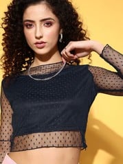 plusS Navy Blue Self-Design Such a Mesh Top